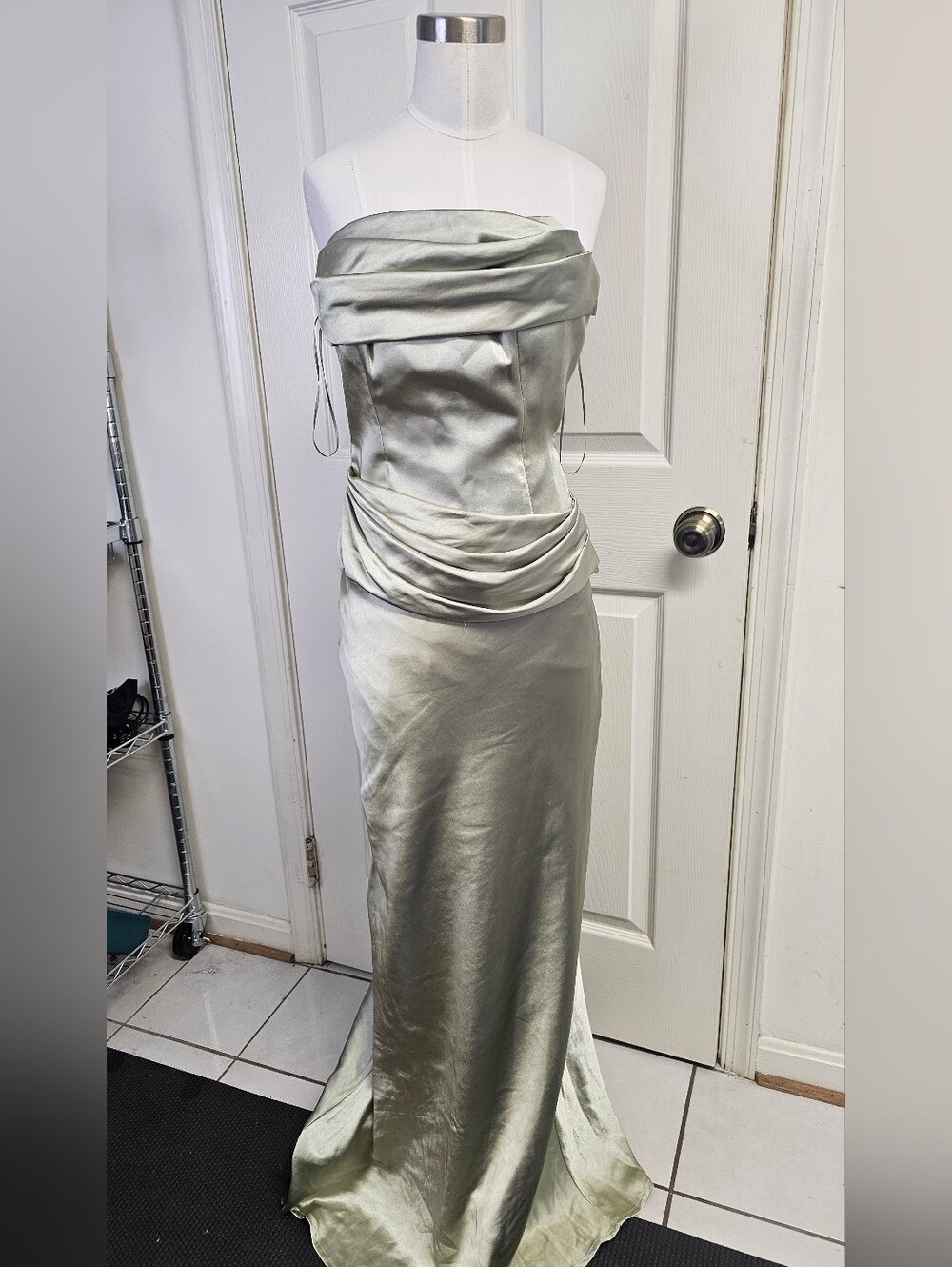 New Meshki Jasmine Strapless Satin Maxi Dress - Sage Size S $255 - Picture 4 of 14